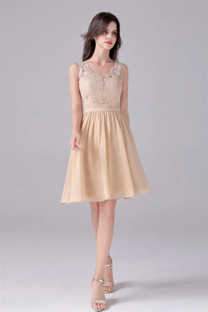 A-Line V-neck strap Lace Backless sleeveless Knee Length mother's dress