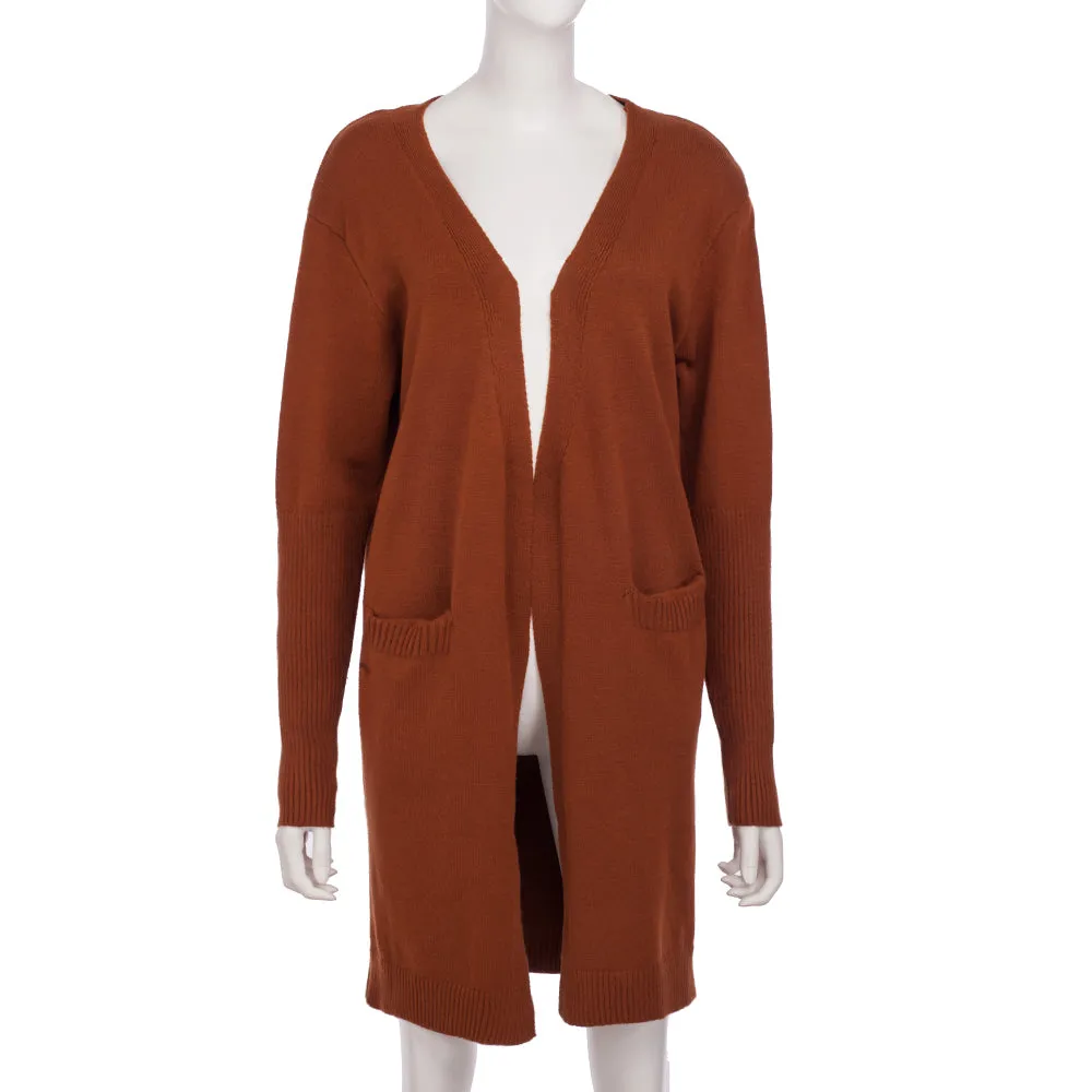 Autumn and Winter New Long Pocket Loose Cardigan 3 Color Knitted Sweater Female