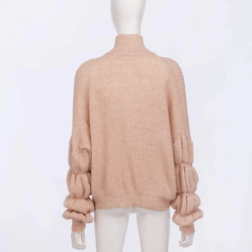 Autumn and Winter New Women's Four-color Lotus Root Sleeves Loose Knit Sweater