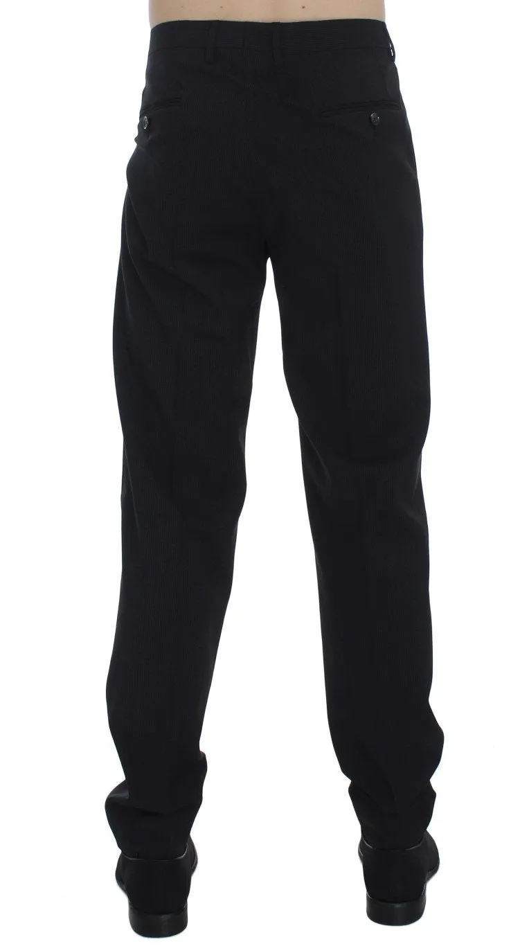 Black Striped Wool Stretch Formal Pants