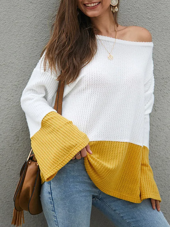 Contrast Stitching Long Sleeve Loose Knit Sweater