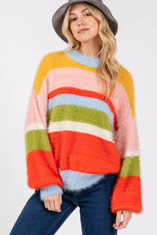 Hazel Blues® |  SAGE   FIG Color Block Round Neck Dropped Shoulder Sweater