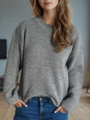 Hazel Blues® |  Solid Color Round Neck Long Sleeve Sweater