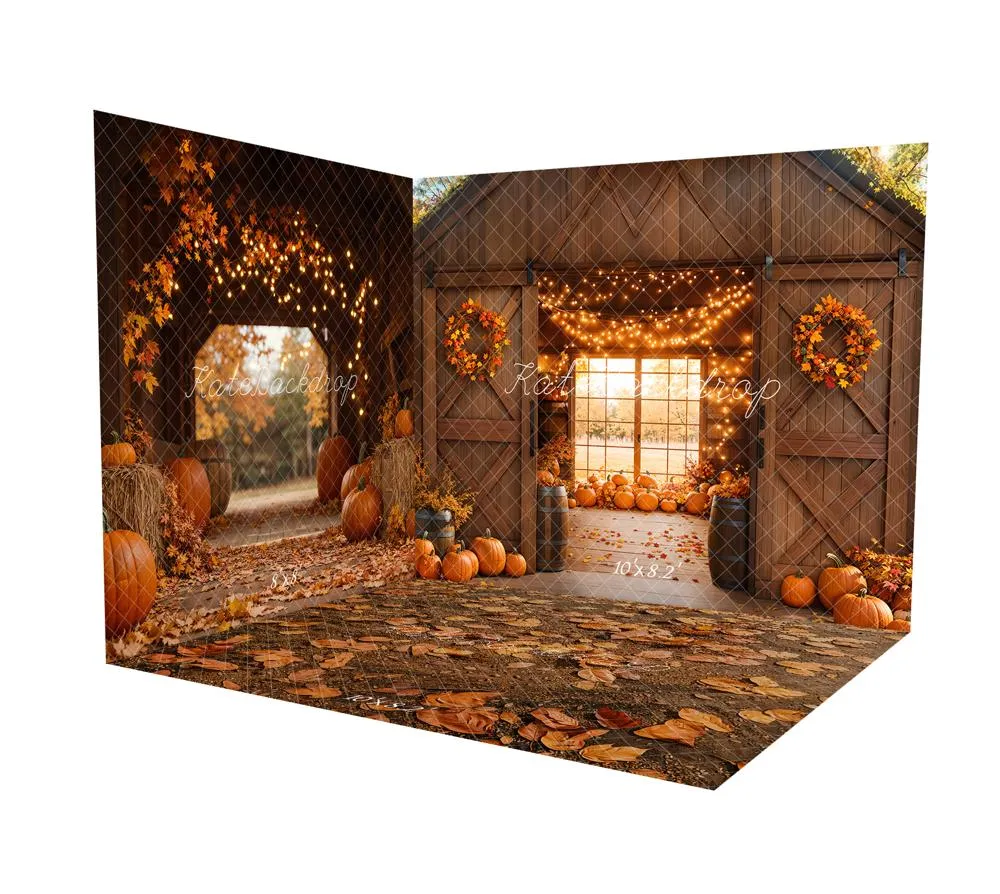 Kate Autumn Wooden Door Pumpkin Barn Lights Window Room Set