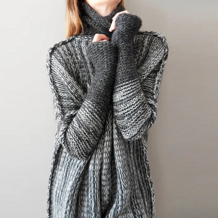 Loose Large Size Long Color Contrast Turtleneck Sweater