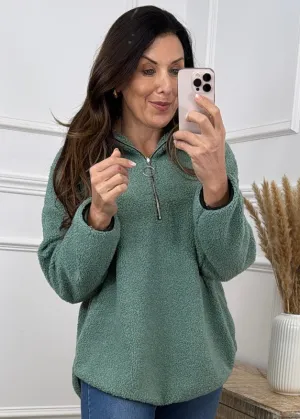 Ruth Green Teddy Half Zip Pullover