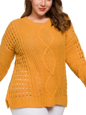 Tri-color Diamond Striped Openwork Loose Knit Sweater
