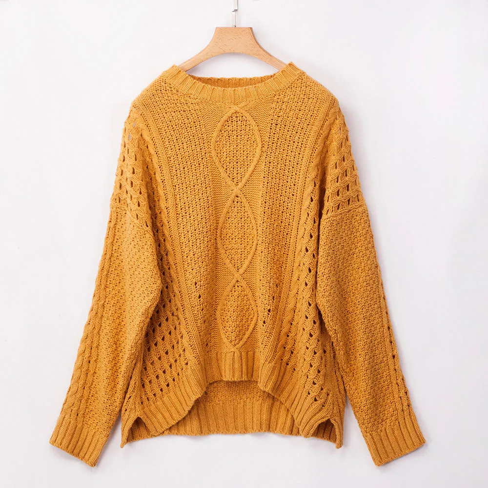 Tri-color Diamond Striped Openwork Loose Knit Sweater